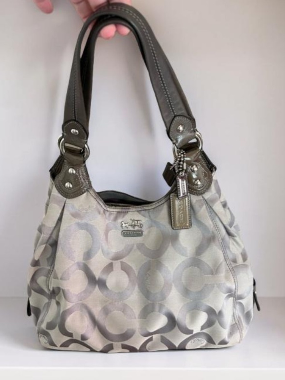 Coach Madison Op Art Hobo Shoulder Bag Silver Purple Lining